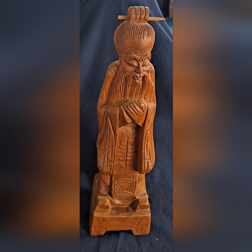HAND carved Wooden Confucious 10" Statue Taiwan